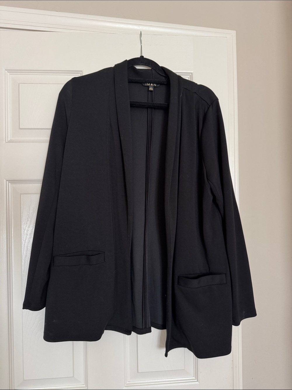 IMAN Black Open-Front Draped Blazer